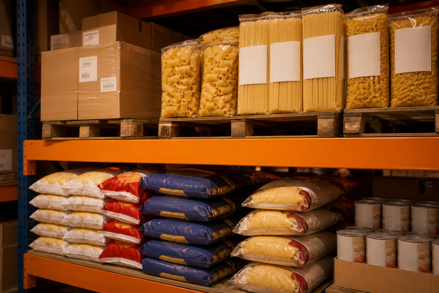 Estantería de depósito con alimentos secos y enlatados de alta rotación para comercios