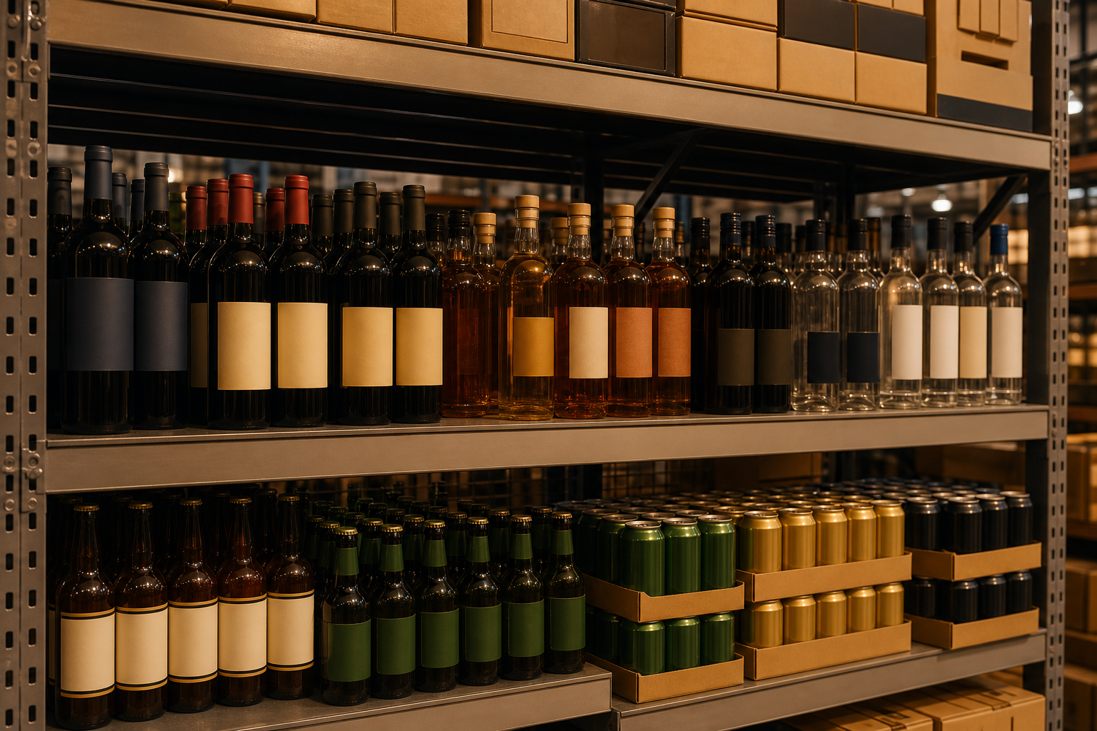 Estantería de depósito con vinos, espumantes y cervezas para la góndola de tu comercio